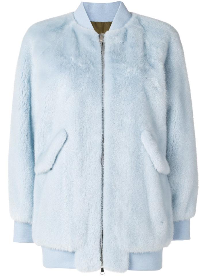 Blancha Mink Fur Bomber Jacket - Blue