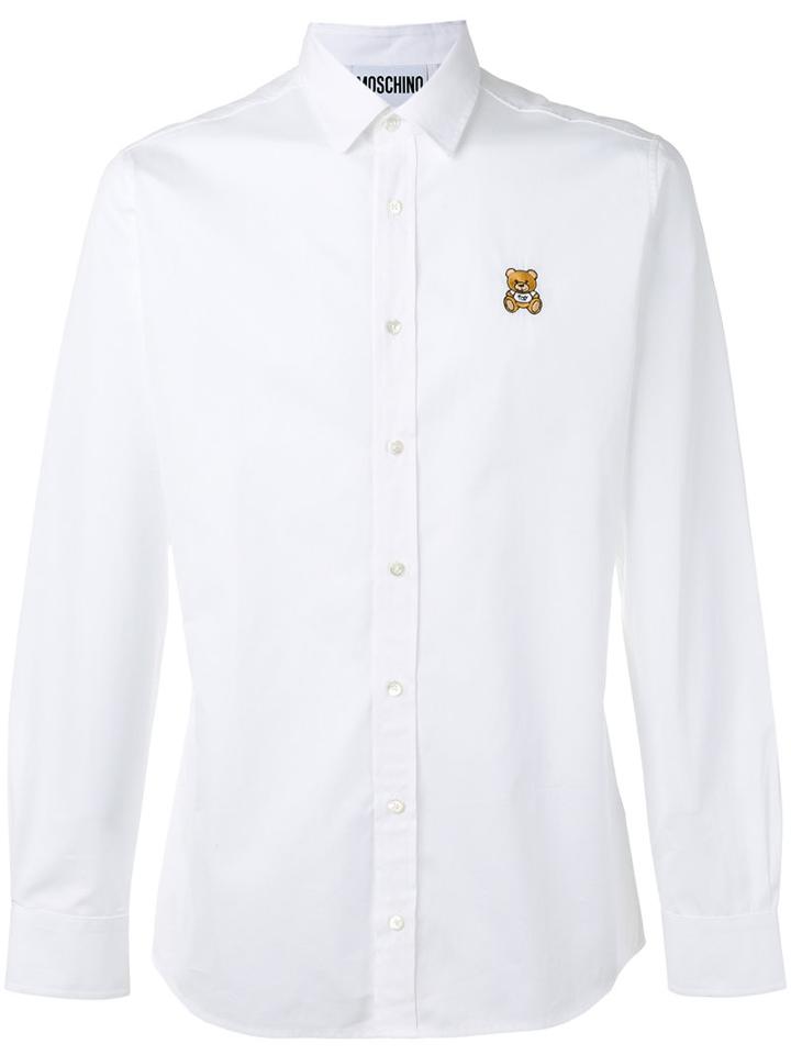 Moschino Bear Embroidered Shirt, Men's, Size: 39, White, Cotton