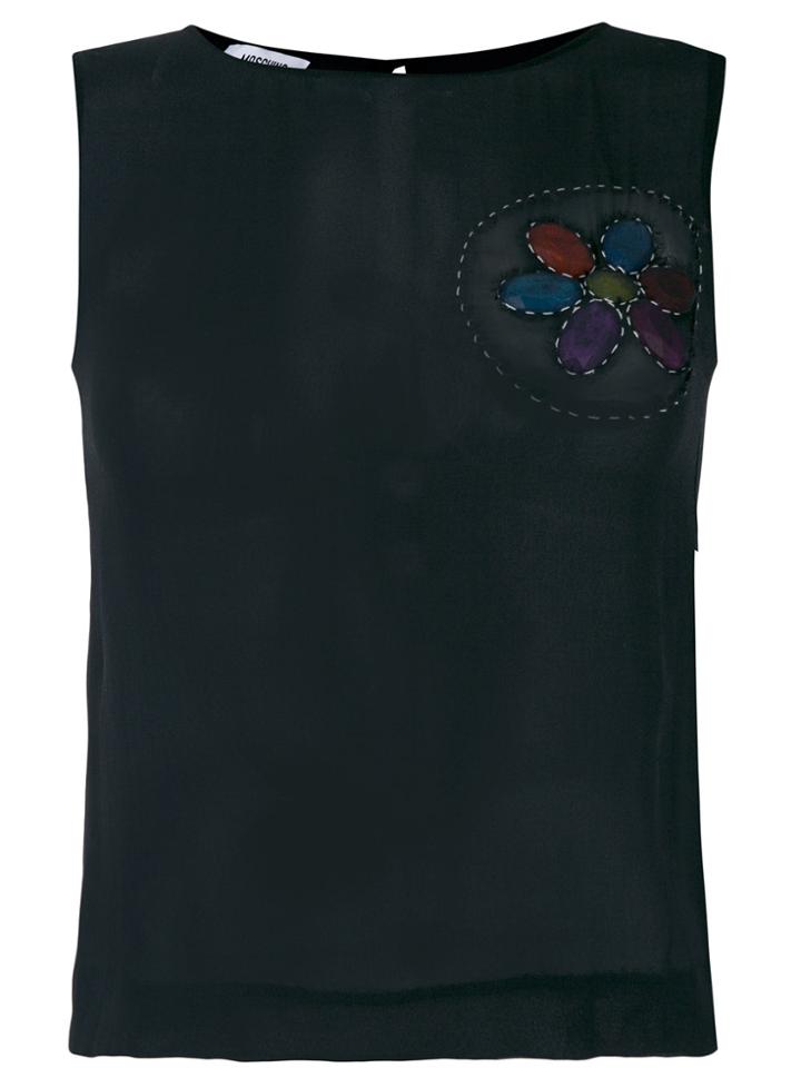 Moschino Vintage Frayed Patch Sleeveless Blouse - Black