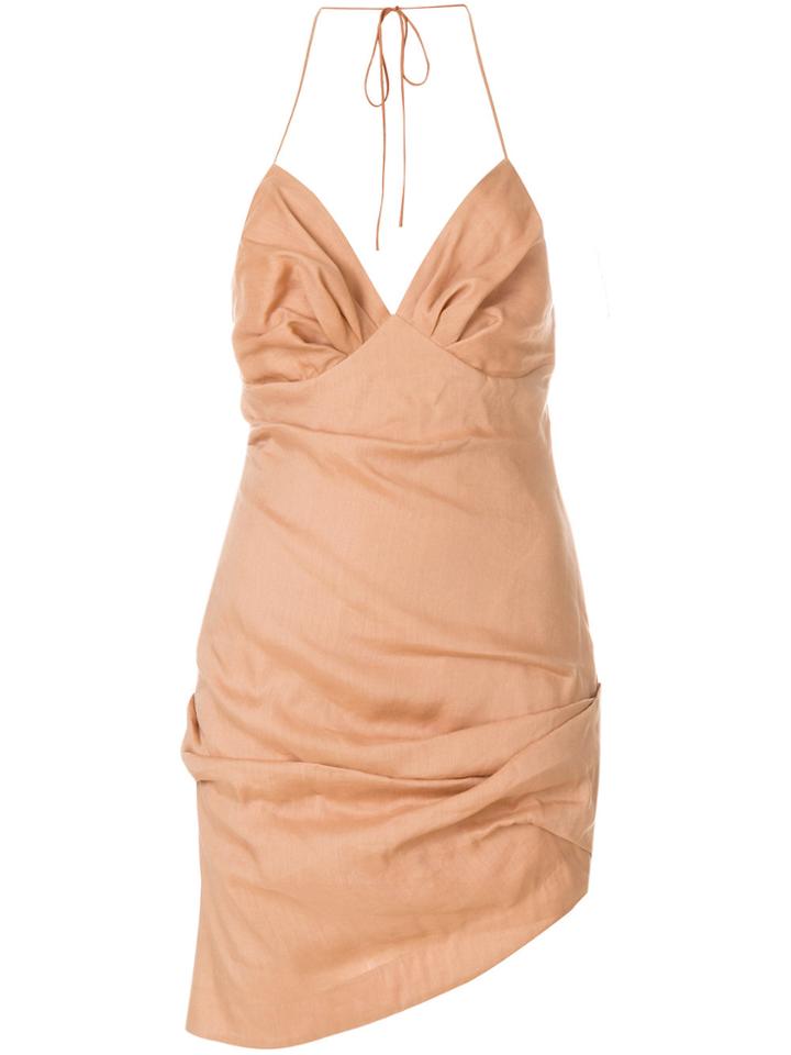 Jacquemus Gathered Halterneck Mini Dress - Brown