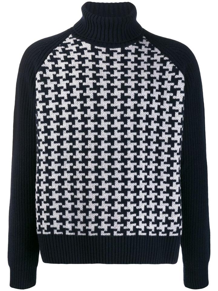 Cruciani Turtle Neck Houndstooth Jumper - Blue