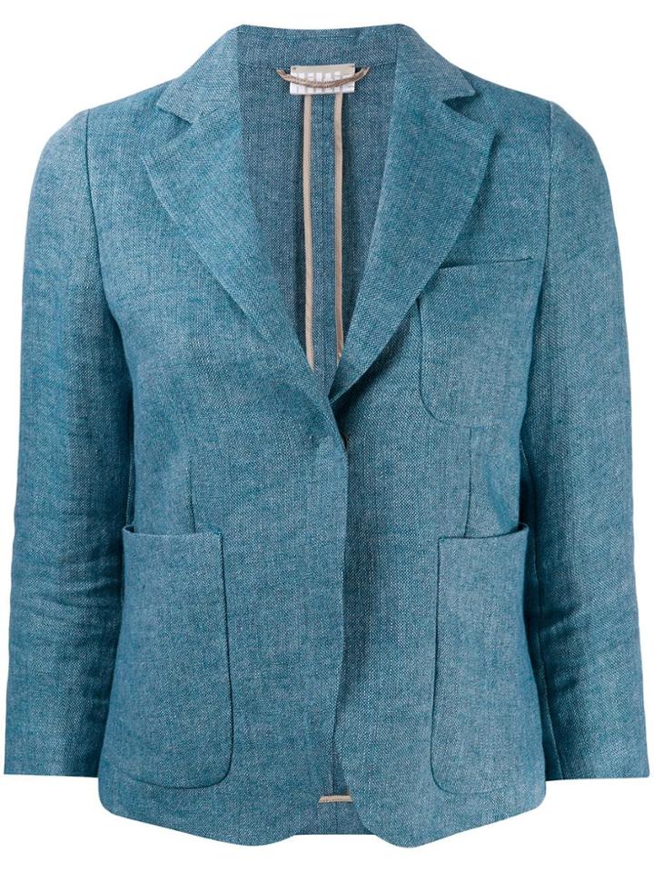 Kiltie Slit Cuffs Blazer - Blue
