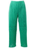 Pleats Please By Issey Miyake Print Ribbed Cropped Trousers, Women's, Size: 3, Green, Polyester