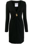 Moschino Fitted V-neck Ruched Detail Dress - Black