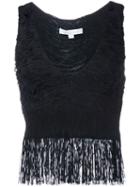 Jonathan Simkhai Tulle Top With Fringed Appliqué, Women's, Size: Medium, Black, Polyester/polyurethane/viscose