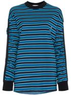 Givenchy Stripe Gathered Sleeve Logo Print Top - Blue