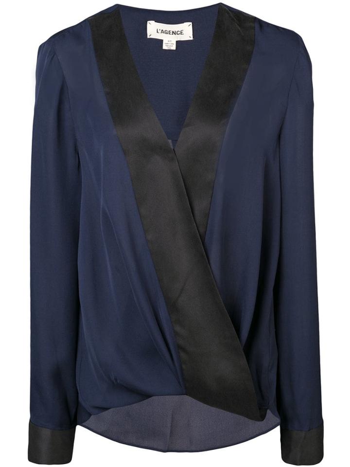 L'agence Two-tone Wrap Blouse - Blue