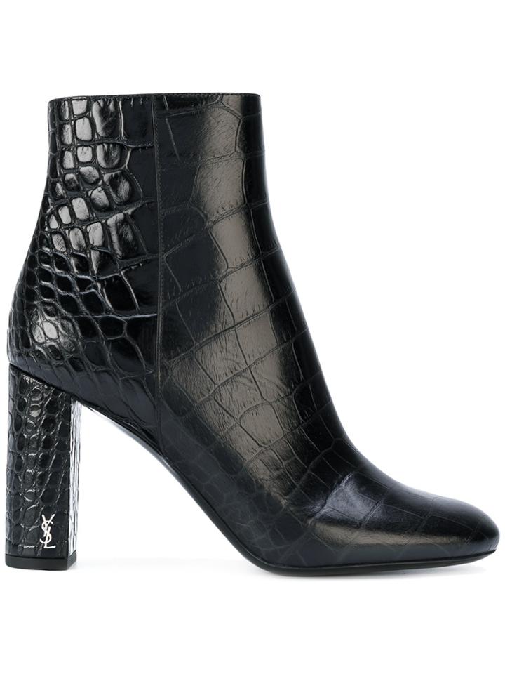 Saint Laurent Crocodile Embossed Loulou 95 Ankle Boots - Black