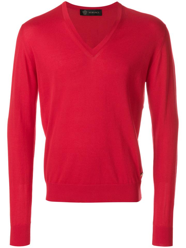 Versace V-neck Jumper - Red