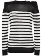 Balmain Crew Neck Stripe Long Sleeve Jumper - Black