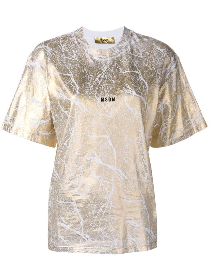 Msgm Gold Metallic Cracked T-shirt