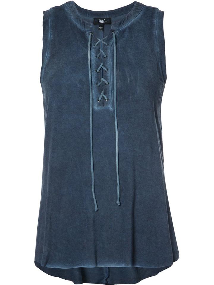 Paige Lace-up Denim Tank, Women's, Size: Small, Blue, Rayon/spandex/elastane