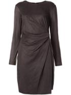 Josie Natori Metallic Asymmetric Draped Dress, Women's, Size: 4, Grey, Polyethylene/spandex/elastane