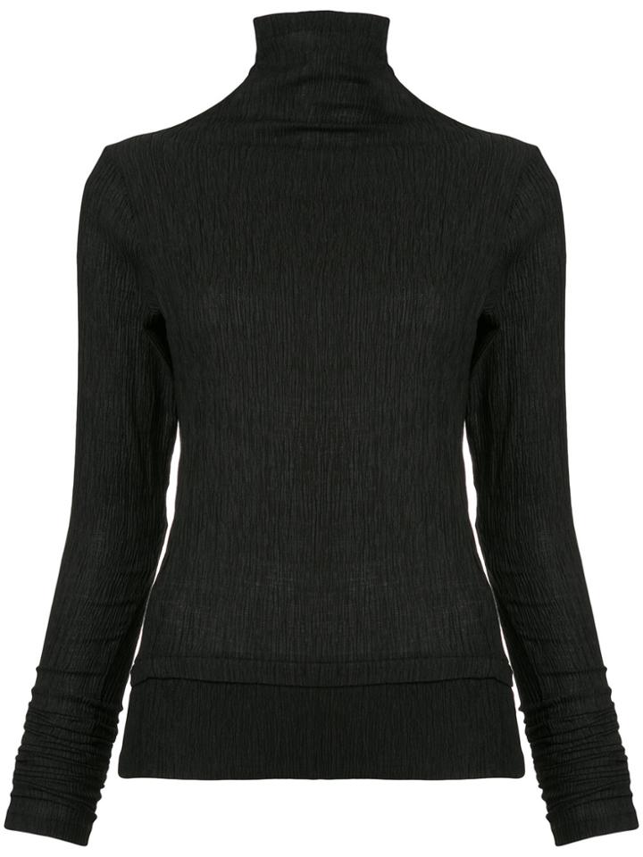 Taylor Crinkle Turtleneck Top - Black
