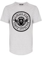 Balmain Coin Logo Curve Hem T-shirt - Grey
