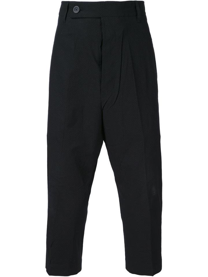 Rick Owens Drop Crotch Cropped Trousers, Men's, Size: 48, Black, Cotton