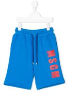 Msgm Kids Distressed Logo Print Shorts - Blue