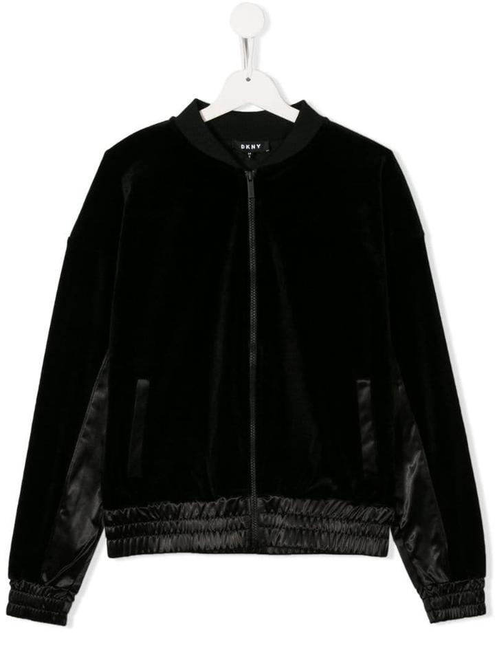 Dkny Kids Velvet Zipped Bomber Jacket - Black
