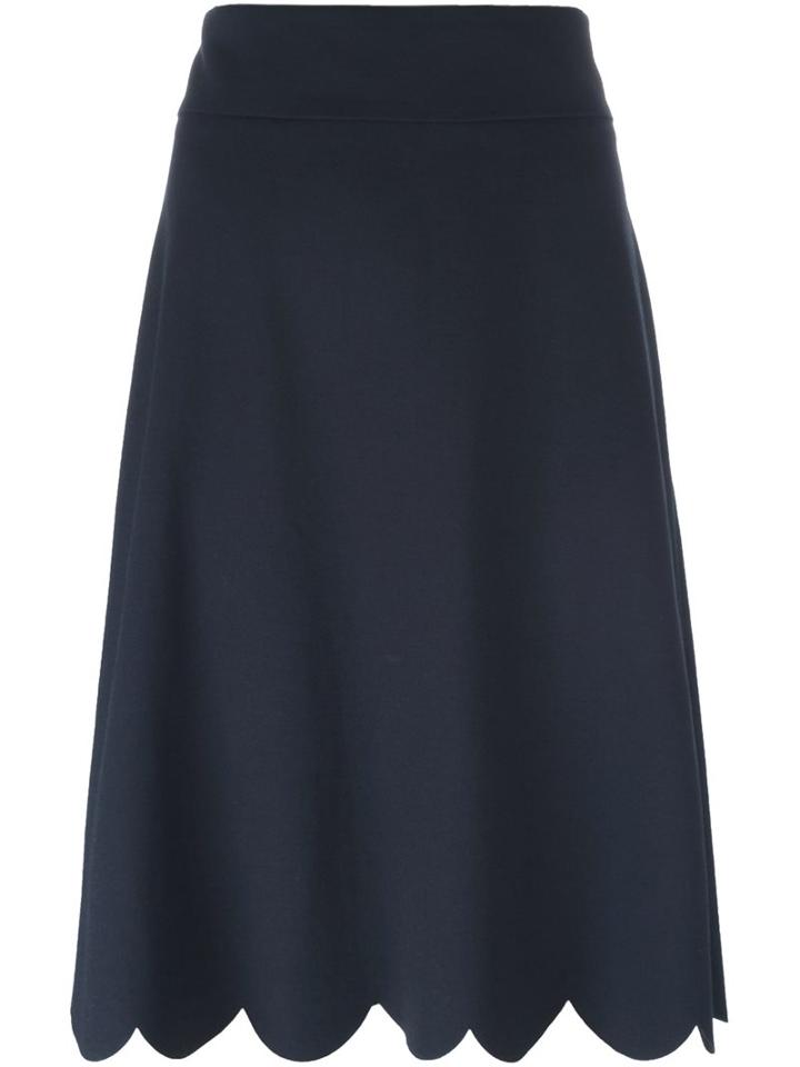 Red Valentino Scallop Hem Skirt, Women's, Size: 42, Blue, Polyester/viscose/spandex/elastane