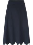 Red Valentino Scallop Hem Skirt, Women's, Size: 42, Blue, Polyester/viscose/spandex/elastane