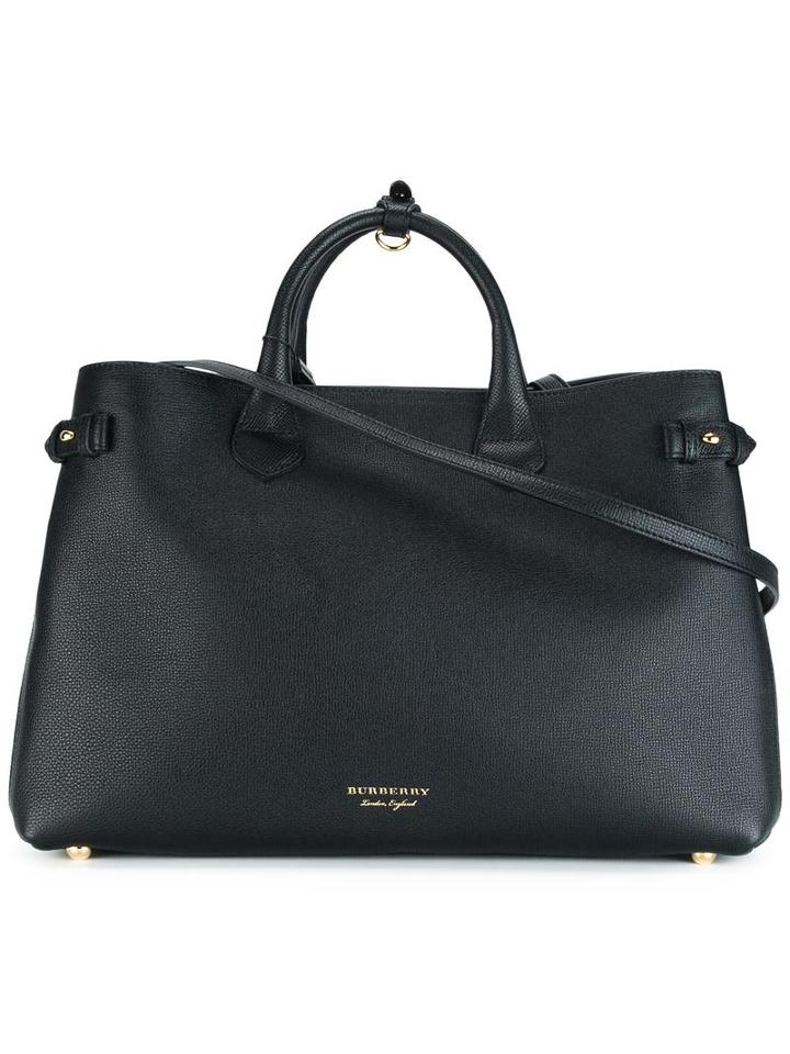 Burberry Large Banner Shoulder Bag, Women's, Black, Cotton/calf Leather