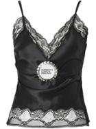 Burberry Bottle Cap Detail Satin And Lace Oversized Camisole - Black