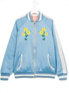 Stella Mccartney Kids Embroidered Flower Bomber Jacket, Girl's, Size: 14 Yrs, Blue