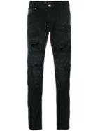 Philipp Plein Distressed Straight-leg Jeans - Black