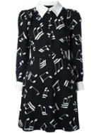 Saint Laurent Music Note Printed Shirt Dress, Women's, Size: 44, Black, Viscose/silk