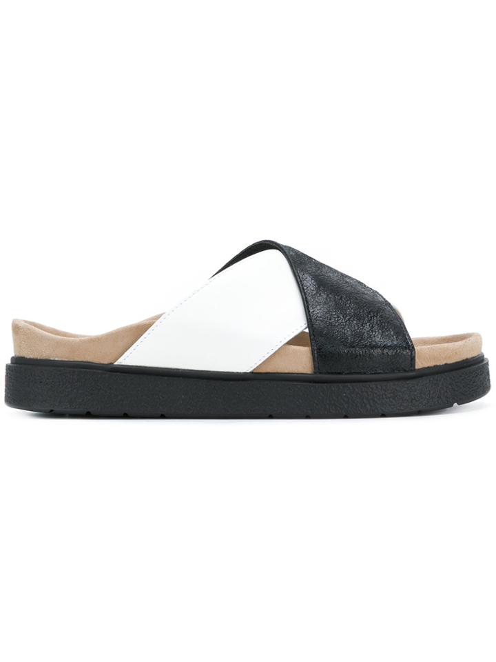 Inuiki Contrast Cross Strap Slides - Black