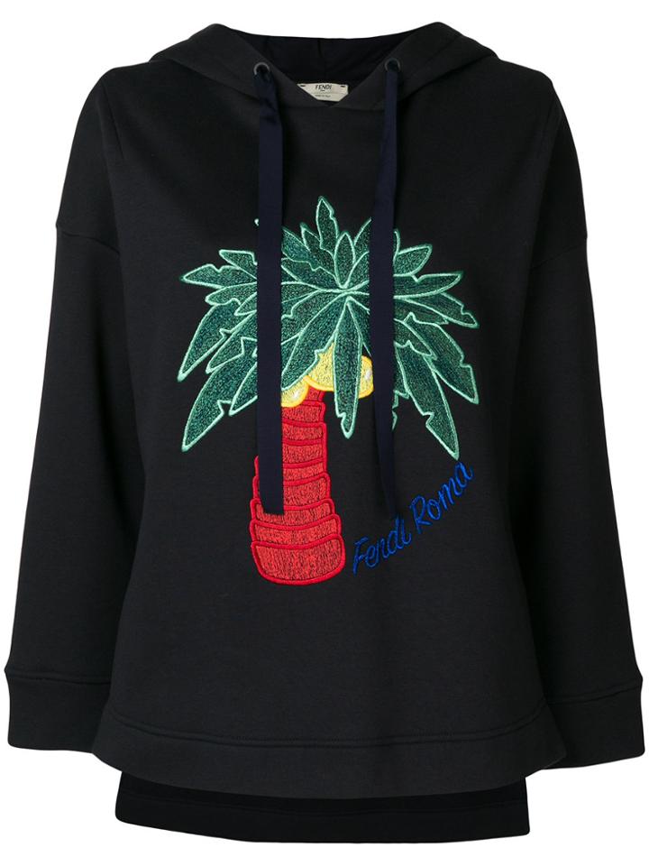 Fendi Palm Embroidered Hooded Sweatshirt - Blue