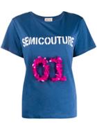 Semicouture Embellished Short Sleeve T-shirt - Blue