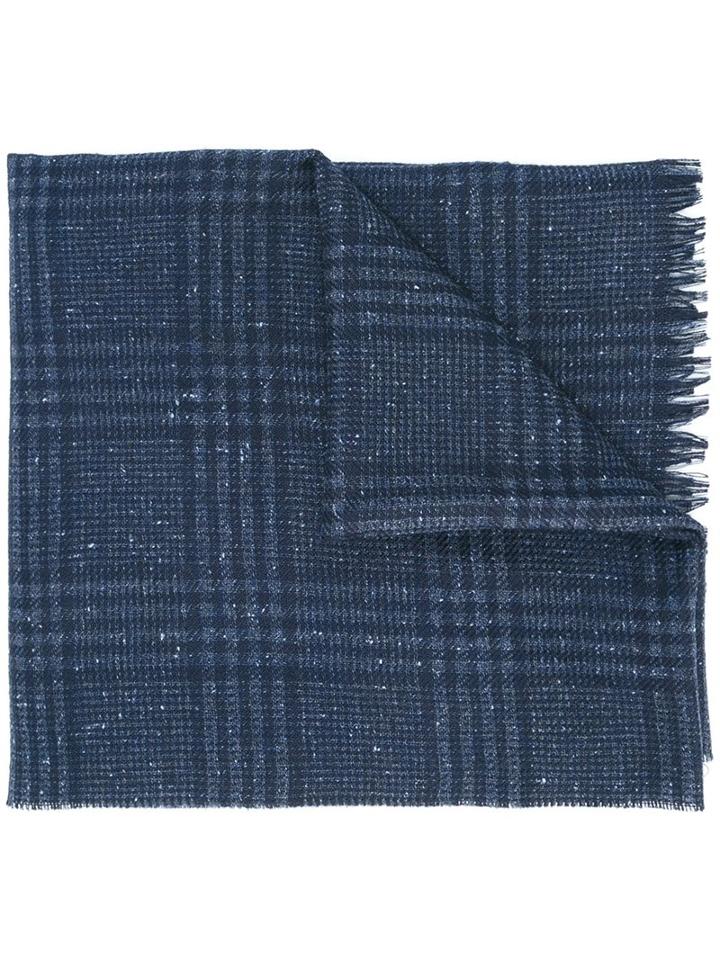 Hackett Raw Edge Plaid Scarf, Men's, Blue, Silk/viscose/wool
