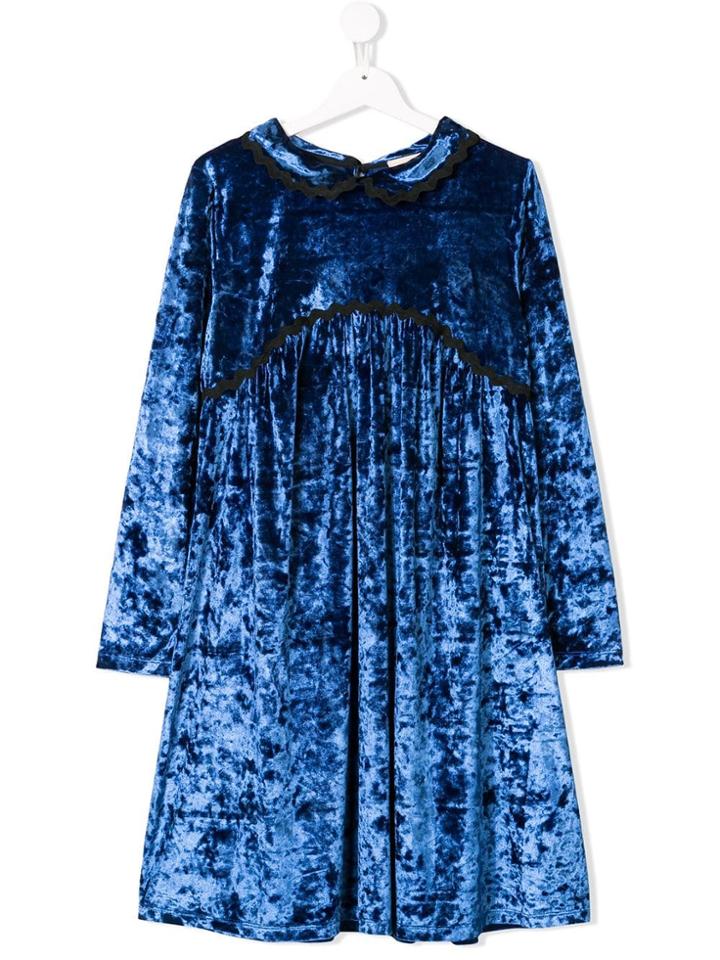 Douuod Kids Teen Velvet Effect Midi Dress - Blue