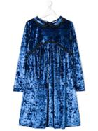 Douuod Kids Teen Velvet Effect Midi Dress - Blue