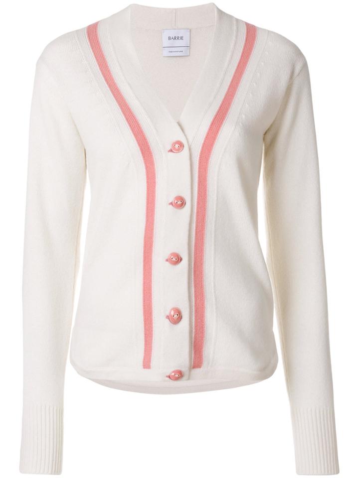 Barrie Stripe Cashmere Cardigan - White