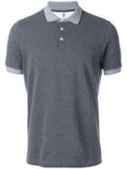 Brunello Cucinelli Striped Collar Polo Shirt, Men's, Size: Large, Grey, Cotton