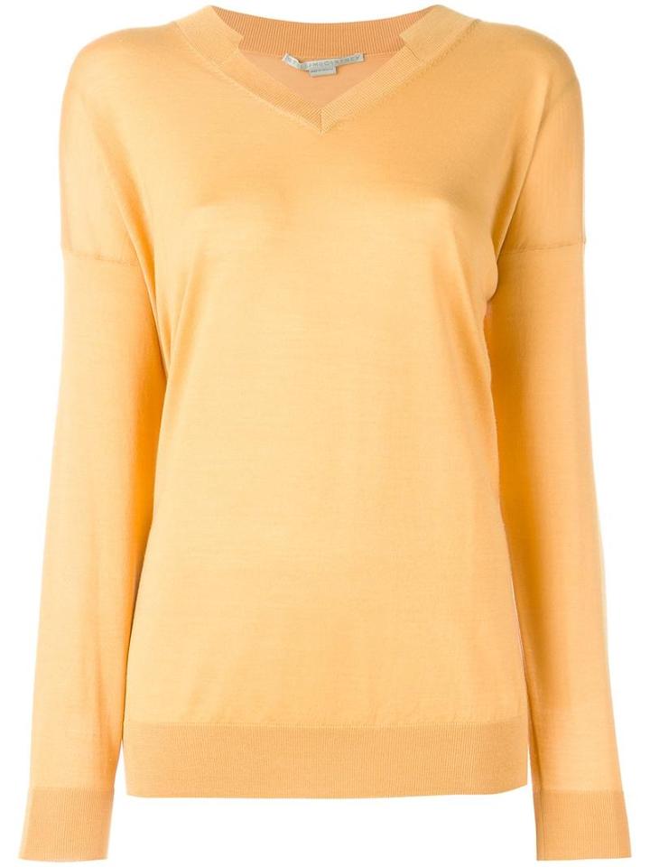 Stella Mccartney Ridged V-neck Jumper, Women's, Size: 40, Yellow/orange, Silk/wool