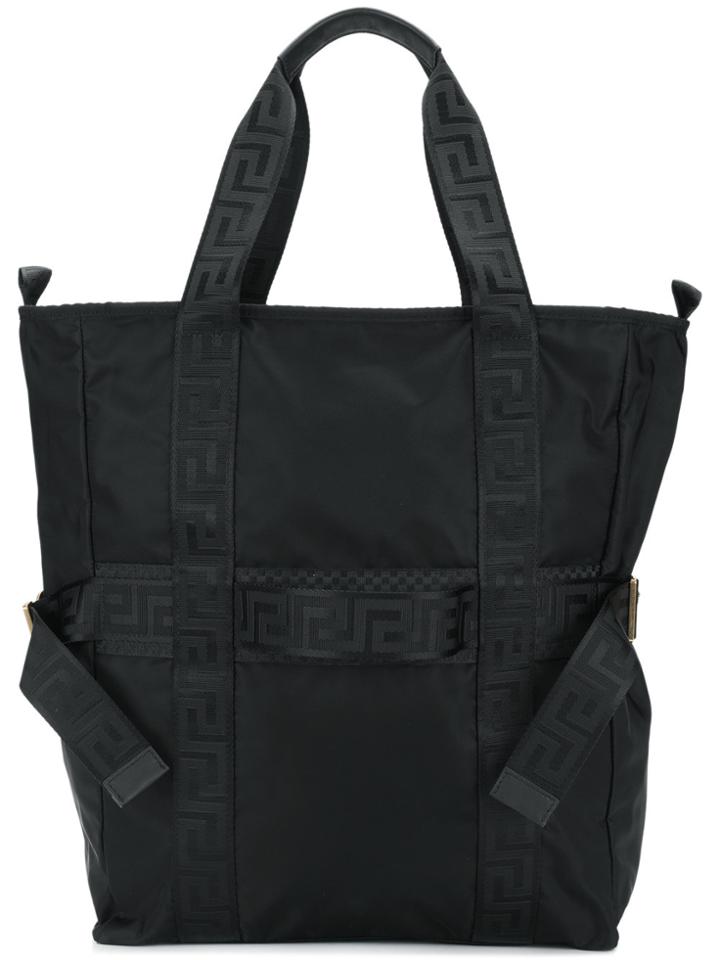 Versace Logo Compression Strap Tote - Black