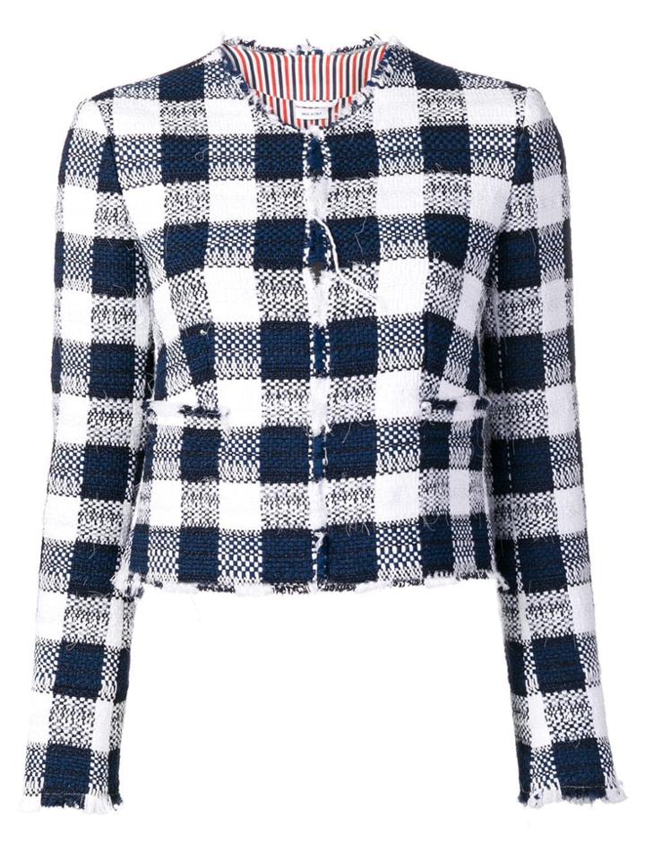 Thom Browne Silk Ribbon Gingham Cardigan Jacket - Blue