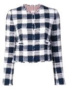 Thom Browne Silk Ribbon Gingham Cardigan Jacket - Blue