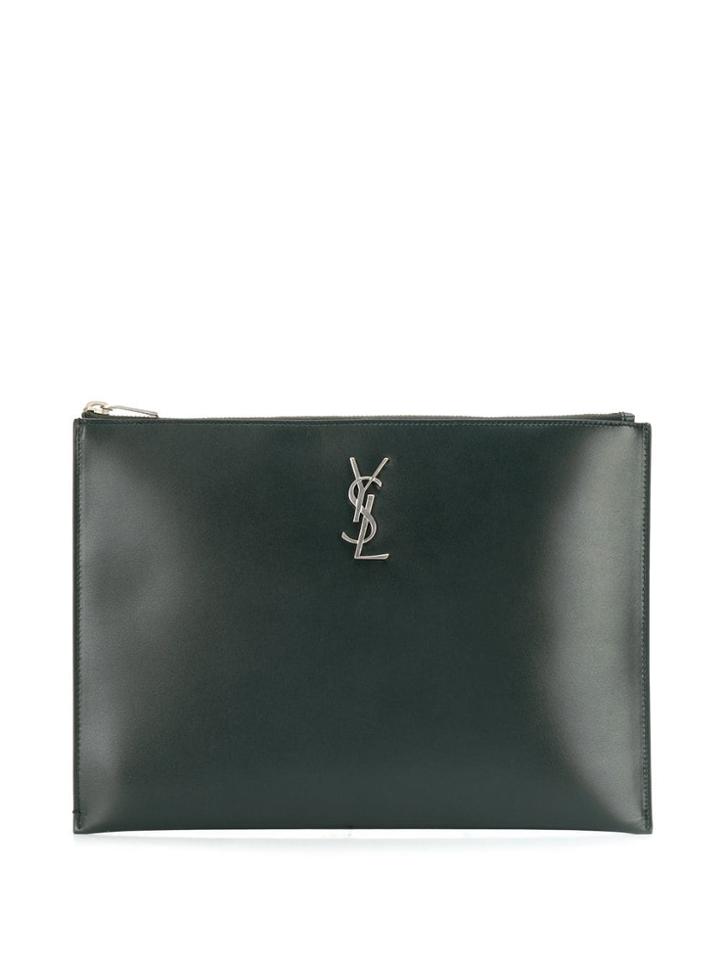 Saint Laurent Logo Plaque Clutch Bag - Black