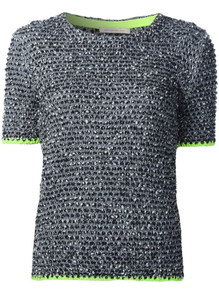 Christopher Kane Tweed Short Sleeve Sweater, Women's, Size: Large, Black, Acrylic/polyamide/polyester/virgin Wool