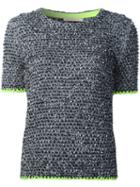 Christopher Kane Tweed Short Sleeve Sweater, Women's, Size: Large, Black, Acrylic/polyamide/polyester/virgin Wool