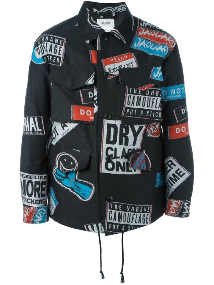 Doublet Logo Print Overshirt Jacket, Men's, Size: Medium, Black, Cotton