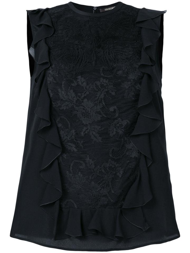 Roberto Cavalli Ruffled Lace Shell Top - Black