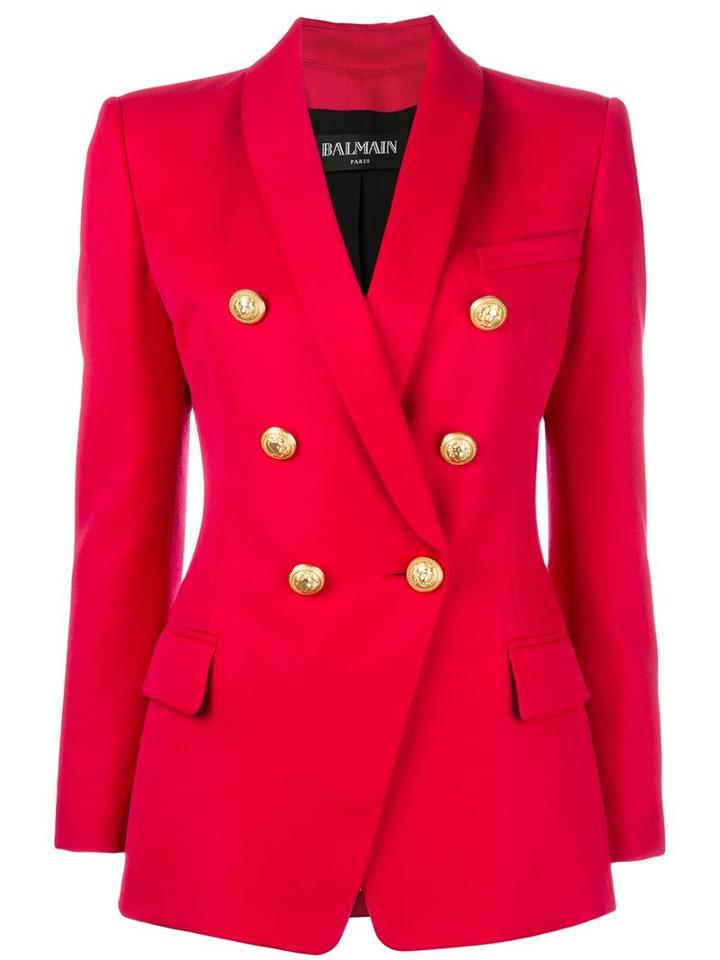 Balmain Double Breasted Blazer, Women's, Size: 38, Pink/purple, Wool/viscose/cotton