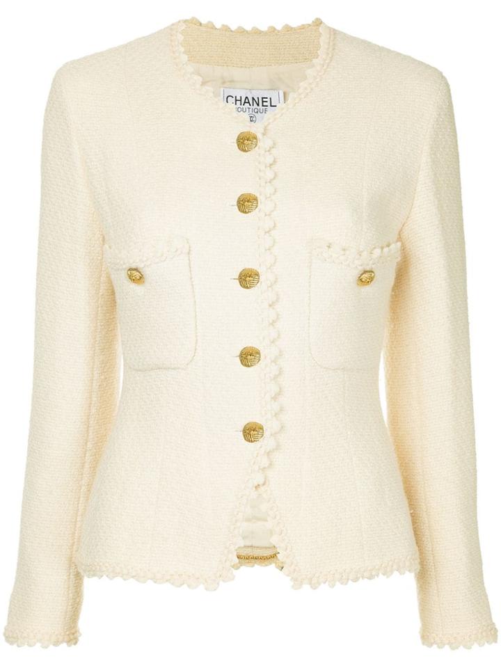 Chanel Vintage Long Sleeve Coat Jacket - White