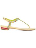 René Caovilla Beaded T-bar Flat Sandals - Multicolour