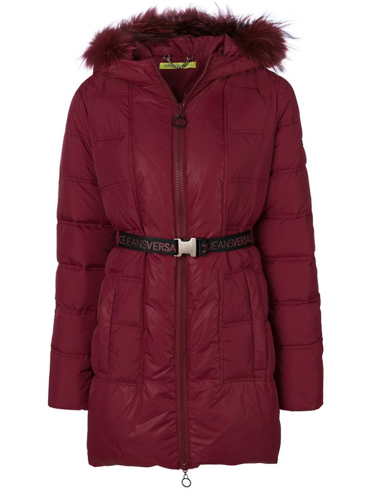Versace Jeans Belted Hooded Coat - Red